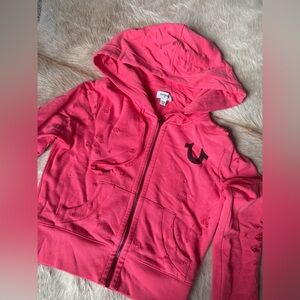 True religion pink distressed sweatshirt